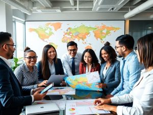 Grup divers de profesioniști în afaceri colaborând.